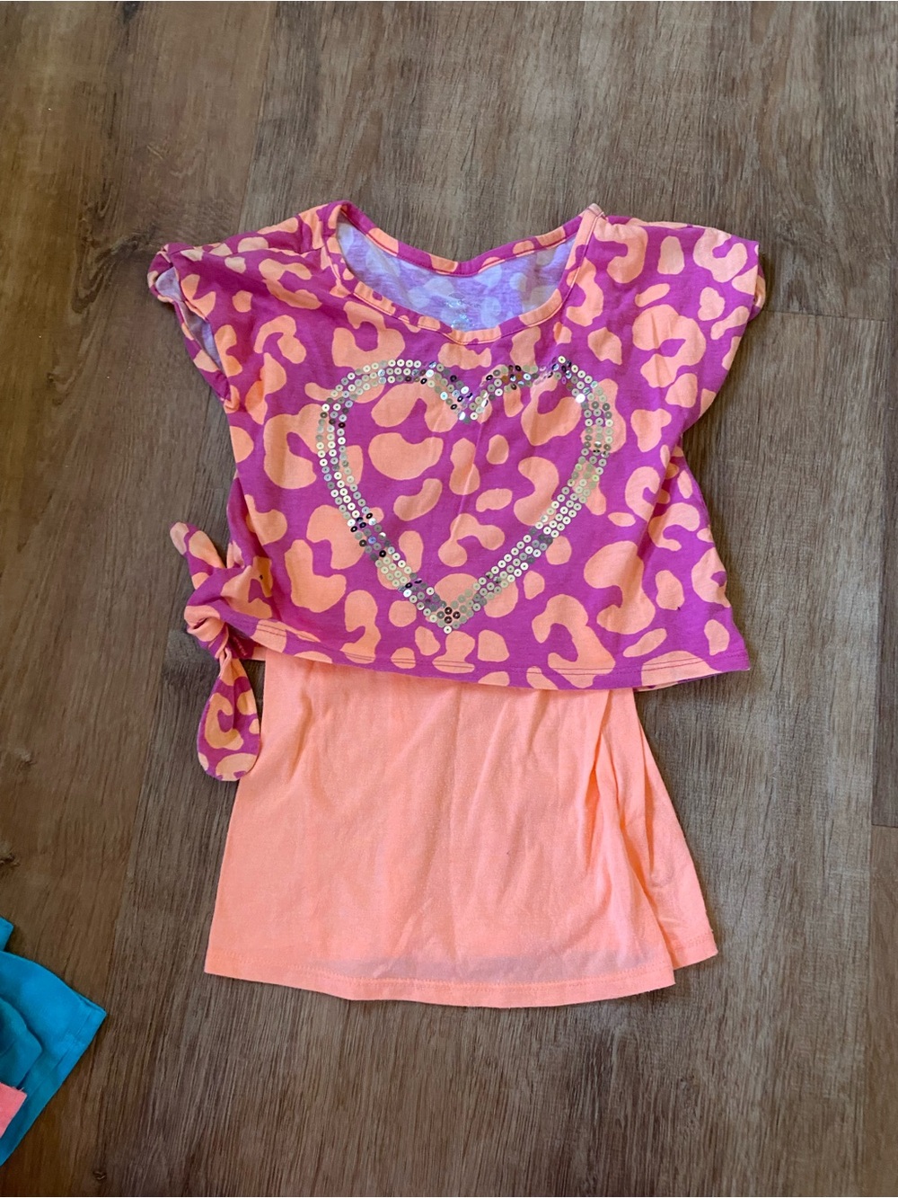 okie dokie Pink & Peach Sequin Heart Layered Tee